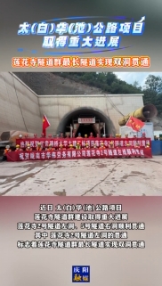 太(白)華(池)公路項(xiàng)目取得重大進(jìn)展，蓮花寺隧道群最長(zhǎng)隧道實(shí)現(xiàn)雙洞貫通